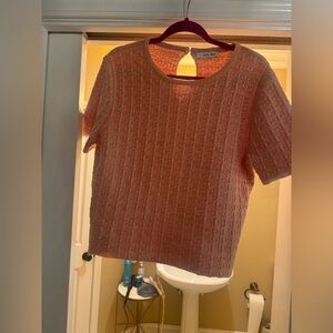 Mango Peach Textured Short-Sleeve Crew Neck Sweater